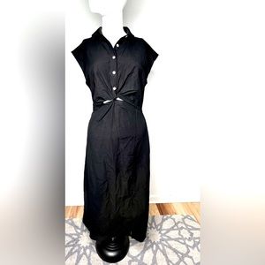 NWT Old Navy Waist-Defined Twist-Front Midi Shirt Dress Blackjack Sz Medium